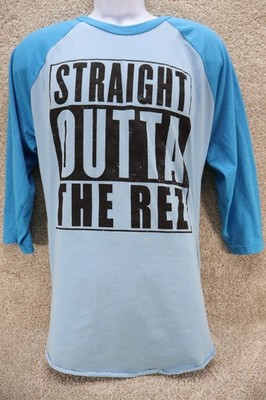 Optima Straight Outta the Rez Shirt Size XL Blue 3/4 Sleeve Graphic Tee