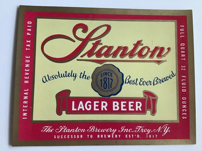#ad STANTON LAGER BEER UNUSED IRPT LABEL TROY NY INTERNAL REVENUE TAX PAID 1 QUART $2.99