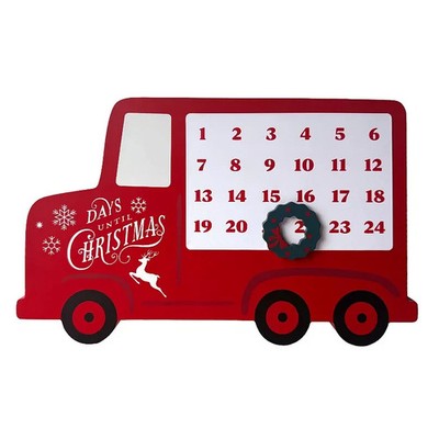 NEW Christmas Countdown Calendar Red Delivery Truck with Moveable Wreath Advent