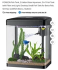 Pondon Betta/Gold / Shrimp  Fish Tank 2 Gallon XS-260 Open Box Black