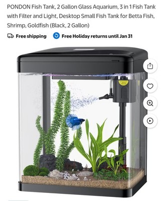 Pondon Betta/Gold / Shrimp  Fish Tank 2 Gallon XS-260 Open Box Black