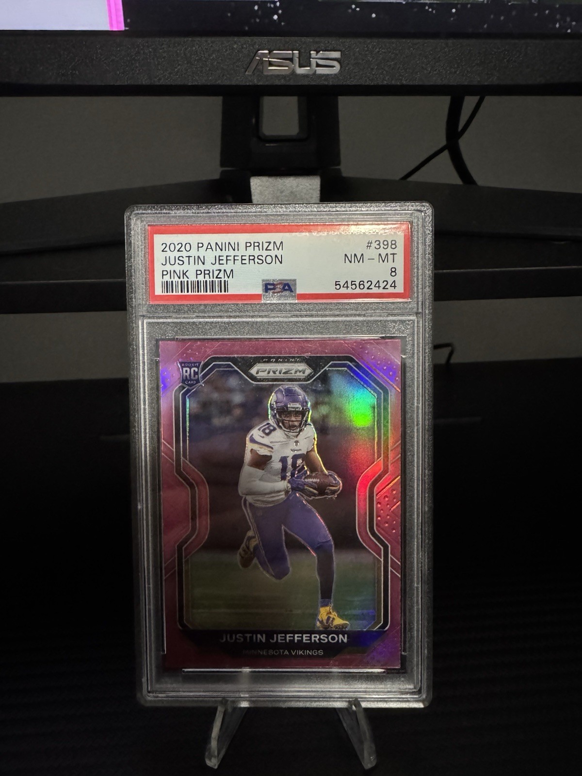 Justin Jefferson 2020 Panini Prizm RC Pink Prizm #398 Vikings Rookie PSA 8