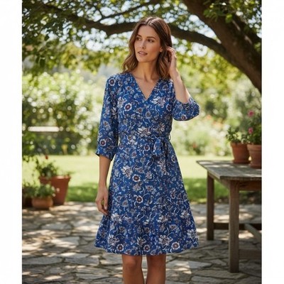 GERARD DAREL Paris Floral Wrap Dress Midi Blue Red White Women Size 10 |  eBay