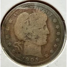 1905 Barber Quarter Dollar 90% Silver US Mint Circulated Vintage Coin