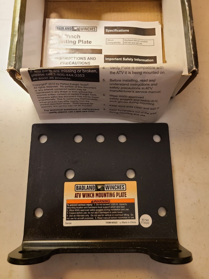 Badlands atv winch mounting plate. eBay