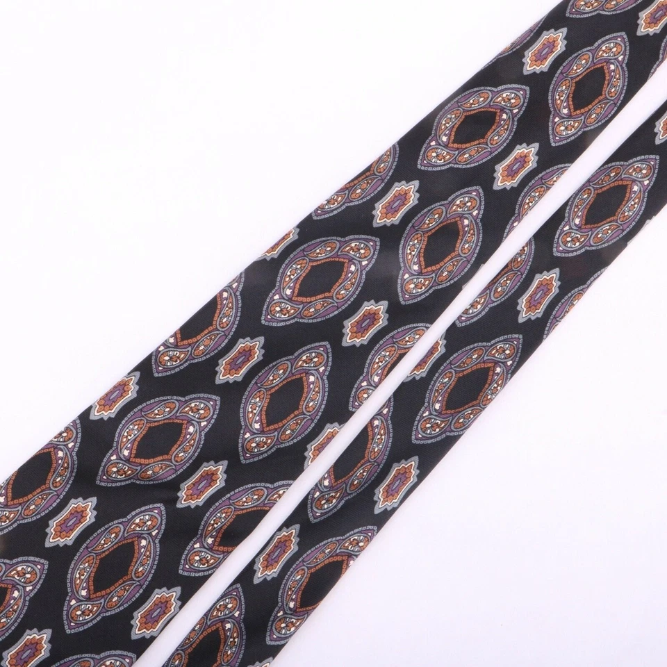 Corbata de seda Hardy Amies negra púrpura estampado cachemir Foto 3 de 4