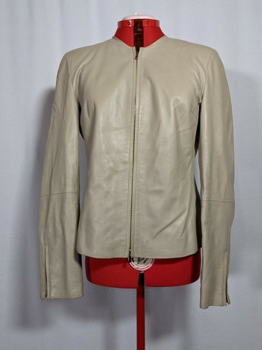 Giorgio Armani Emporio Vintage 90er Minimal Cafe Racer beige Lederjacke 46 - Bild 1 von 9