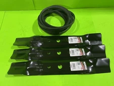3 BLADES & 1 DECK BELT 48" DECK FITS JD L120 L130 GX20250 GX20305