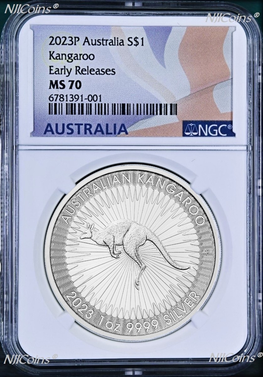 2023 Australia Silver Kangaroo NGC MS70 $1 1oz Coin Flag ER Label