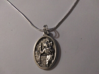 St Christopher Medal Pendant 925 Sterling silver chain Necklace + prayer card