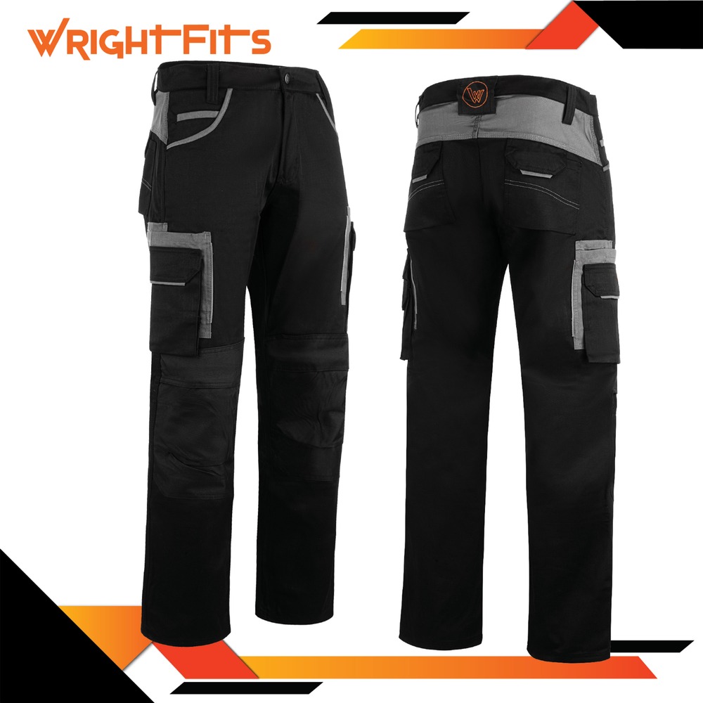 Wrightfits Mens Cargo Work Trousers Heavy Duty Knee Pad Pockets OP Black Trouser