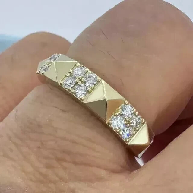 Men's Wedding Band Ring 1 Ct Round Simulated Diamond 14k Yellow Gold Over Silver-image