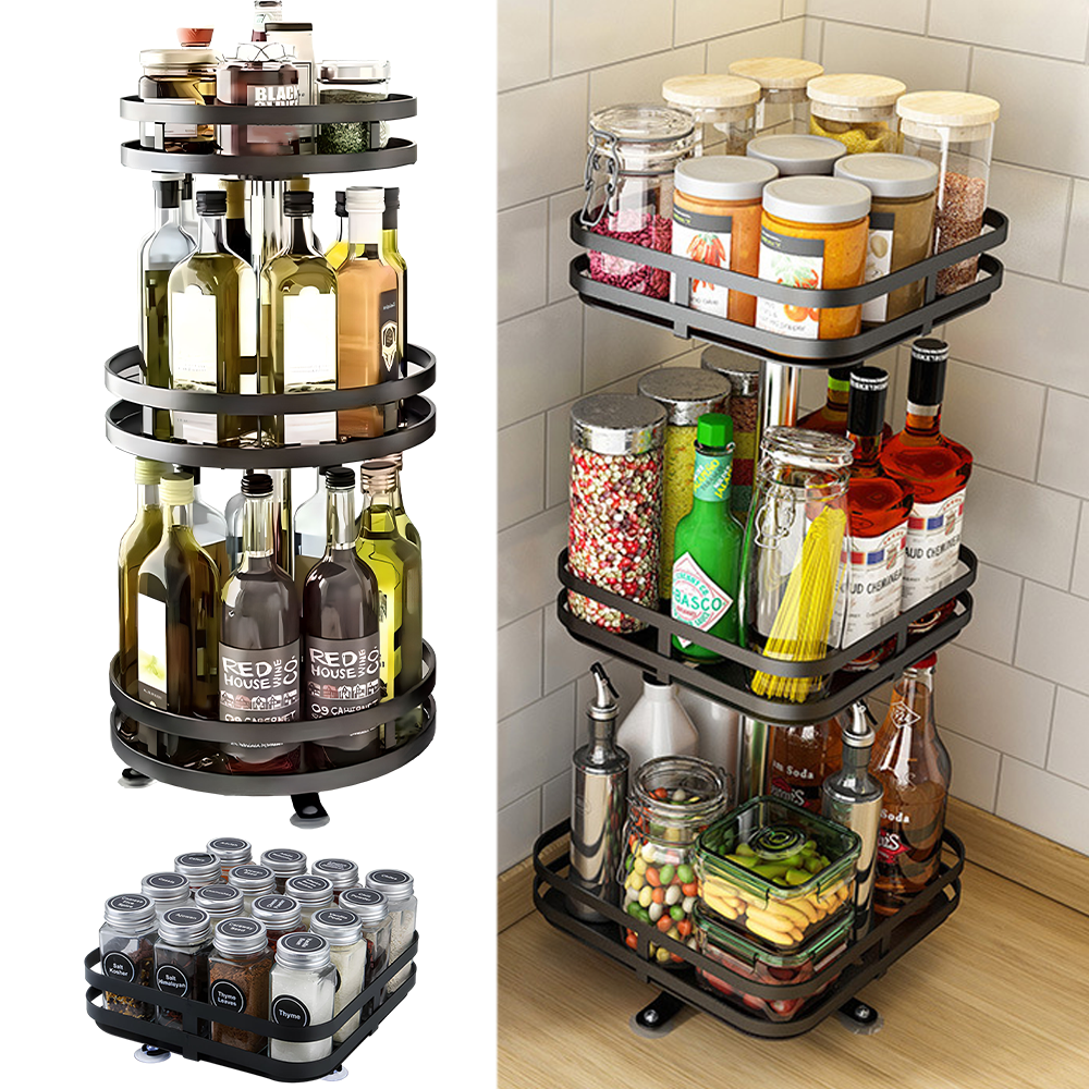 Tier 360° Rotating Spice Rack Organizer Metal Kitchen Seasoning