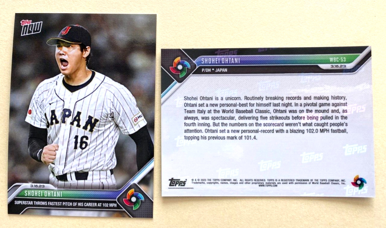 SHOHEI OHTANI 2023 TOPPS NOW WBC-53 102 MPH PITCH JAPAN