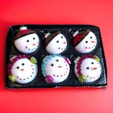 Vintage 6 Snowman Christmas Ornaments Flocked Colorful Embellished Holiday Decor