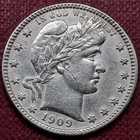 1909 D Barber Quarter 25c Higher Grade AU - UNC Details #83830
