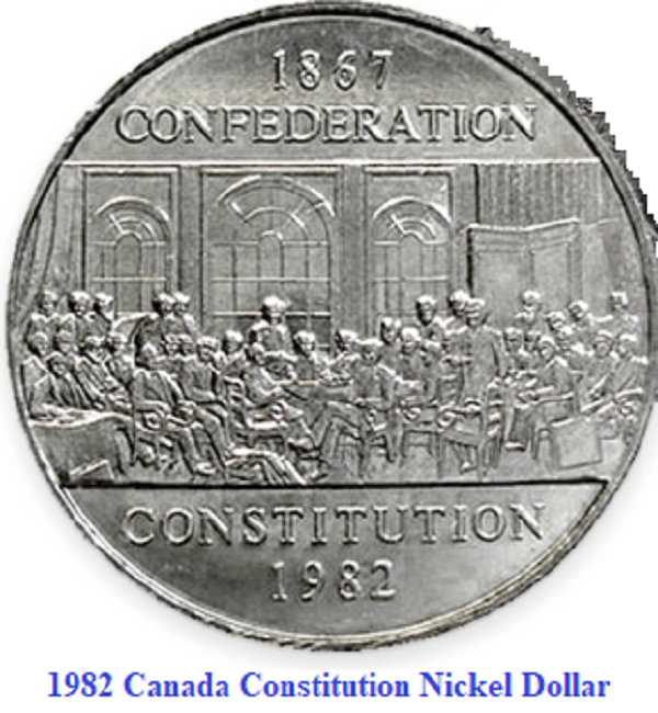 1982 Canada Constitution Nickel $1 Dollar Coin. UNC Canadian