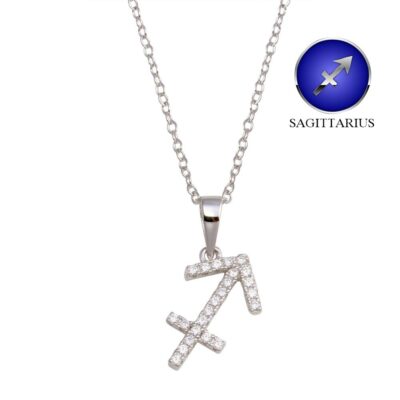 SAGITTARIUS ZODIAC SIGN NECKLACE PENDANT SIMULATED DIAMONDS 925 STERLING SILVER 