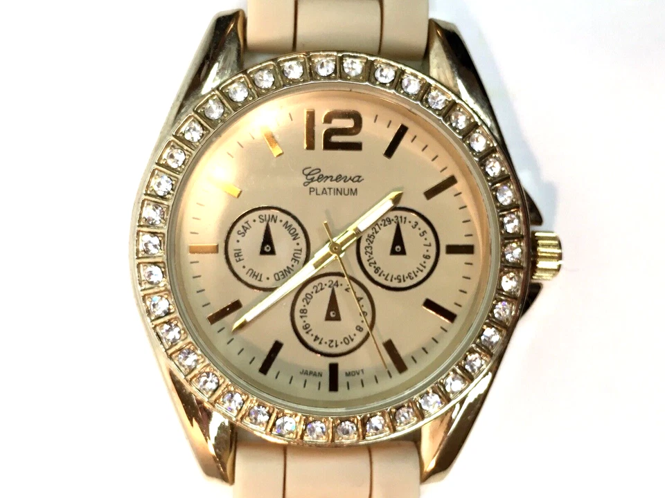 Reloj Geneva Platinum 7846 para mujer cronógrafo dorado tostado NECESITA BATERÍA Foto 3 de 4