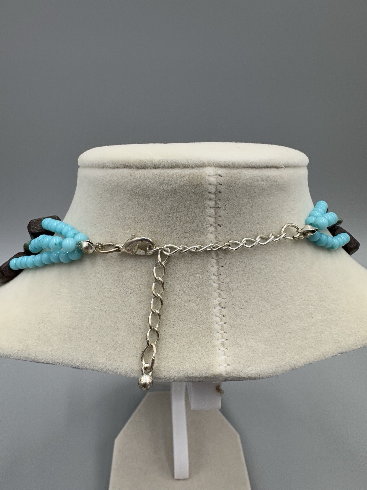 Layered Rectangular Beaded Brown & Teal Necklace … - image 5