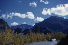 Kodak Slide 1950s Red Border Kodachrome Car Road in Rocky Mountain National Park