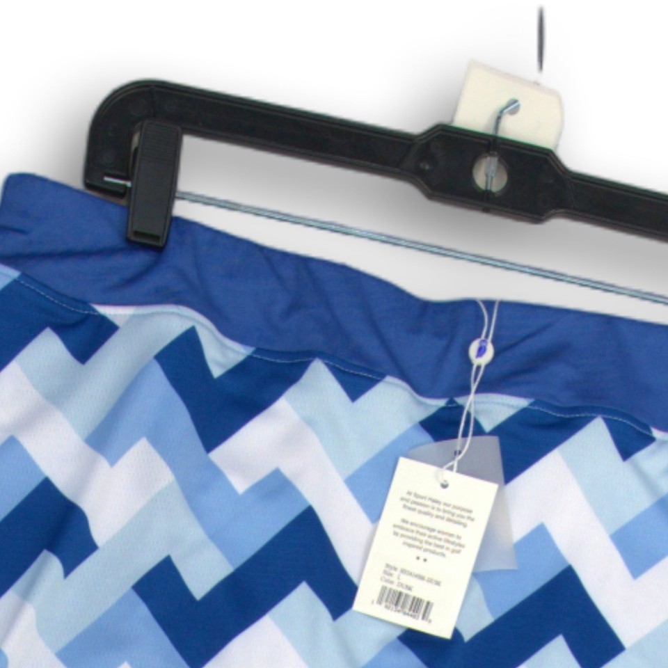 NWT Sport Haley Womens Mini Skirt Flat Front Blue White Zig Zag Size L