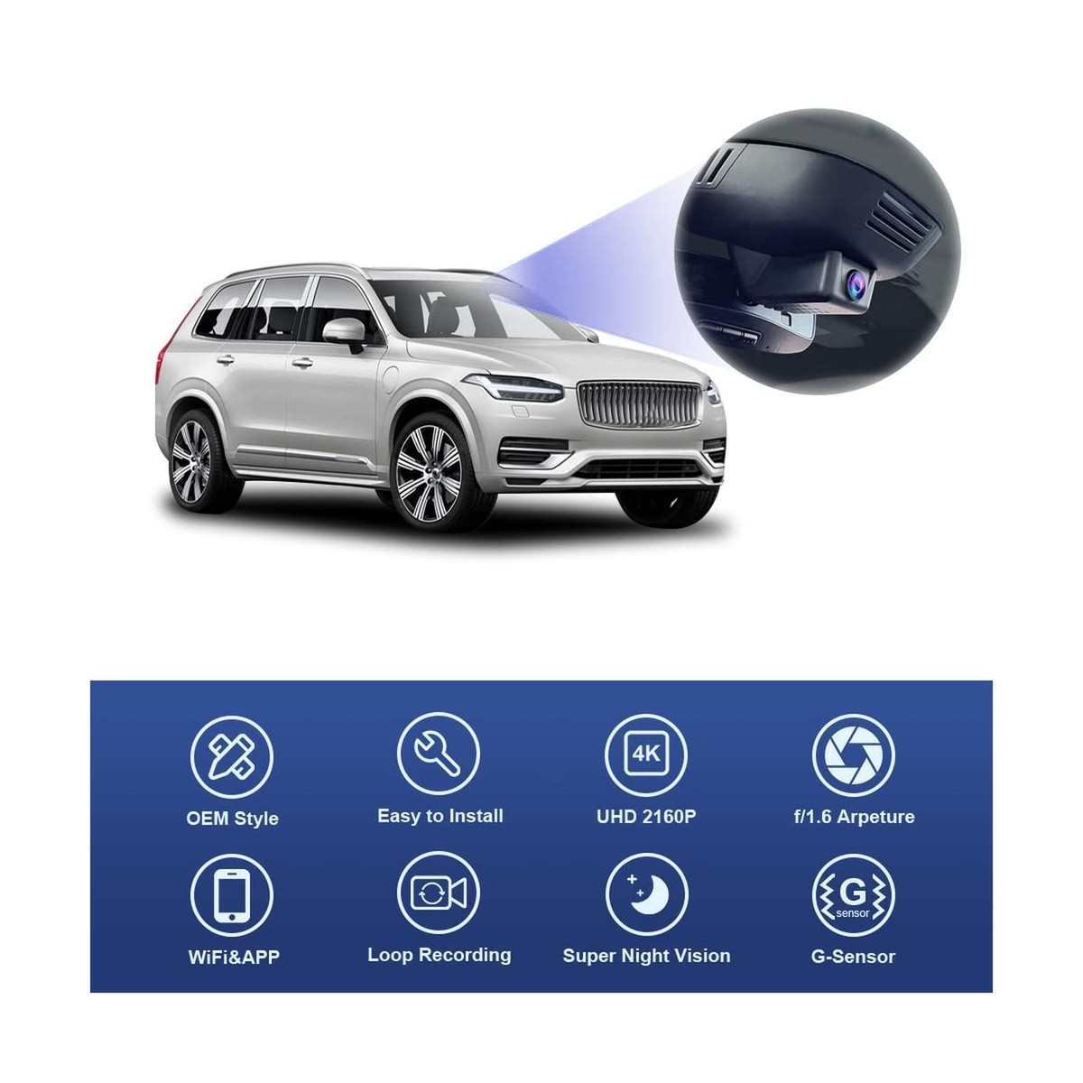 Fitcamx Dash Cam For Volvo XC90 2023-2025 - 4K Front & 1080P Rear OEM Style Camera