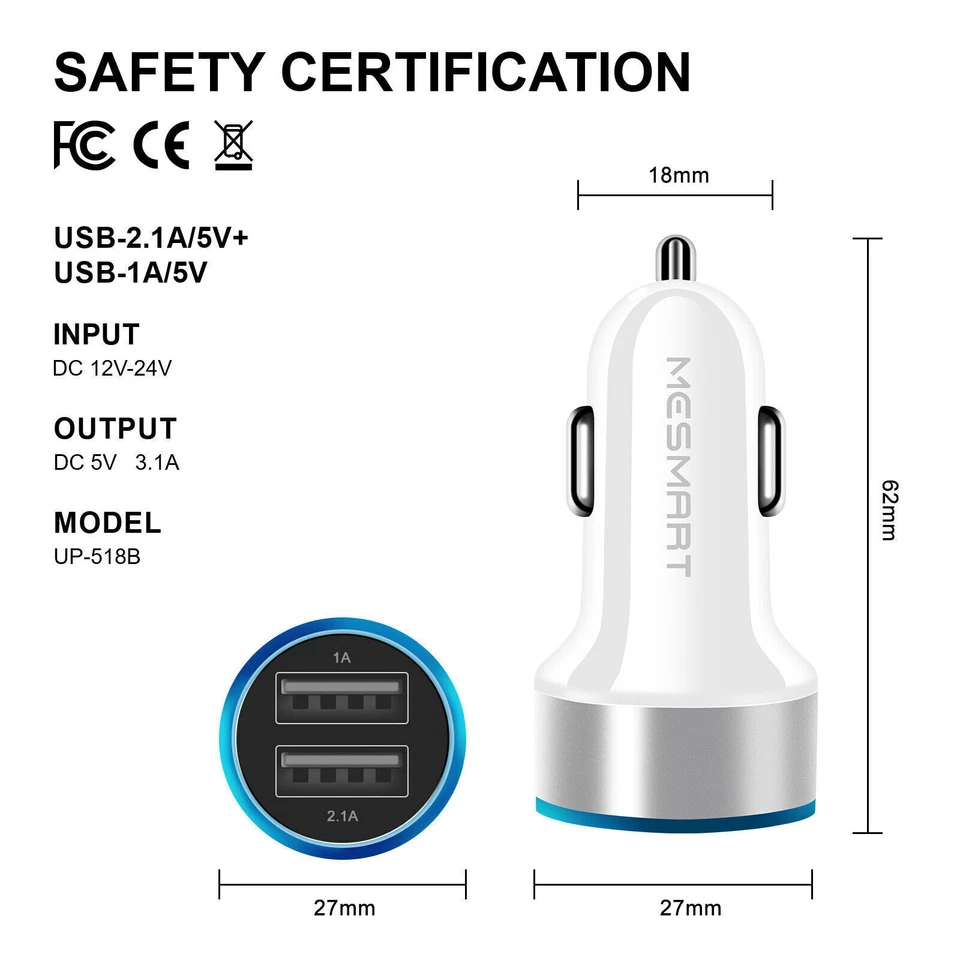LOTE AL POR MAYOR 10 Cargador de Coche DOBLE PUERTO USB para iPhone Samsung UNIVERSAL Foto 3 de 4