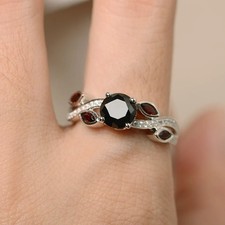 2CT Black Onyx Round Gemstone 925 Silver Plated Floral Ring Duty Free