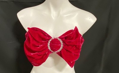 Lovers and Friends Women's Red Velvet Silk Bow Rhinestone Strapless Top Sz XS