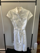 Calvin Klein White Denim Short Sleeve, Belted Dress Womens Size 4