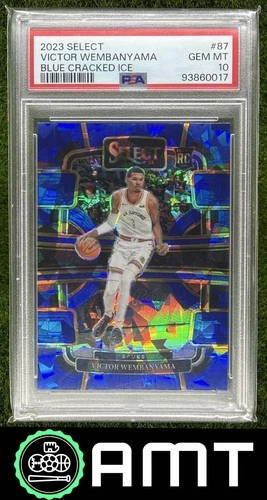 Victor Wembanyama RC PSA 10 2023-24 Panini Select Blue Cracked Ice Prizm 0017