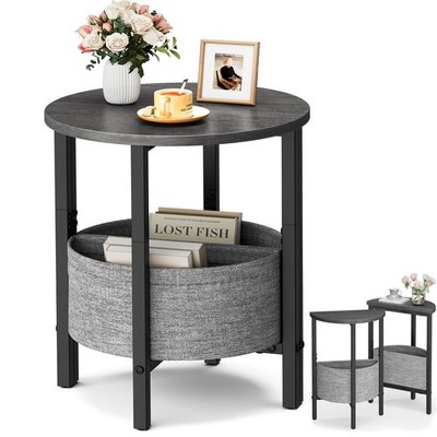 Small Round Side Table End Table, Tall Accent Table with Storage Basket, Set ...