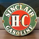 VINTAGE 12” H-C SINCLAIR AIRCRAFT GASOLINE PORCELAIN GAS OIL PUMP PLATE SIGN