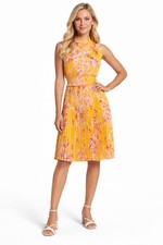 Nanette Lepore NWT Accordion Pleat Smocked Dress Vibrant Mango Floral Sz 8