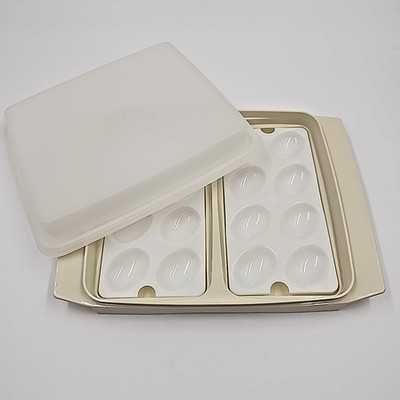 Vintage Tupperware Deviled Egg Keeper Serving Tray Carrier Container 723 Beige