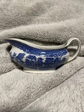 Myott Son Co England Gravy Boat 8" Willow White & Blue Porcelain "Asian"