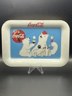 VTG 1998 Coca-Cola White Small Metal Tray Polar Bear & Cub Ice Cream Soda Shop
