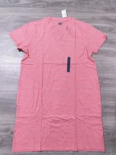 Lands End Dress Women Medium 10-12 Red Striped V-Neck T-Shirt Slub Cotton
