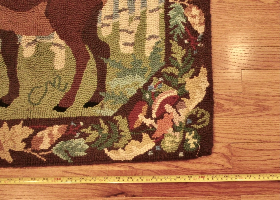 Alfombra enganchada Claire Murray alce decoración de pared piso lana otoño hongo 36 x 29 cabina Foto 3 de 4