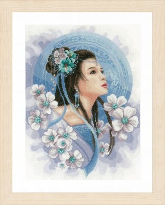 Lanarte gezähltes Kreuzstich-Set asiatische Dame in blau Evenweave