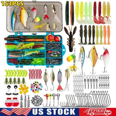 ebay tackle box lures 153PCS Versatile Fishing Lures & Tackle Box Set Kit Ideal for Bass&Trout  Gift