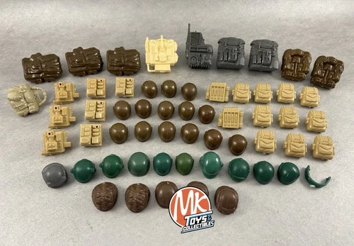 1980’s GI JOE 3.75” - 59-PIECE ACCESSORY PACK - BACKPACK & HELMETS LOT