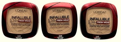 3X L'Oreal Infallible 24H Fresh Wear Foundation in a Powder 245 Radiant Honey
