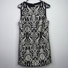 Alice + Olivia Clyde Dress Womens 4 Black Silver Jacquard Damask Luxury Regency