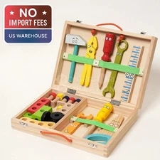 Montessori Wooden Tool Box Set Kids Educational Toy Construction Motor Skills