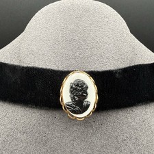 Vtg Cameo Choker Necklace Black Velvet Ribbon Victorian Revival Gothic Academia