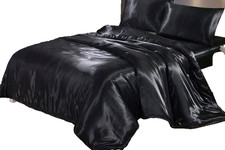 See All Pictures- 7-Pcs. Satin King/Queen Comforter Cover Set   Black  Silver