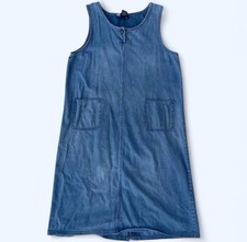 Vintage 90s Women  s Denim Jumper Dress Size 14 Petite Sleeveless Hong Kong