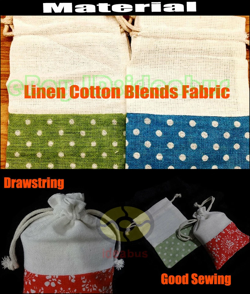 12/25/50/100 шт. хлопковые льняные смеси в горошек полоски сумки на шнурке сумки сумки 5,5 дюйма x 4 дюйма - Изображение 2 из 4